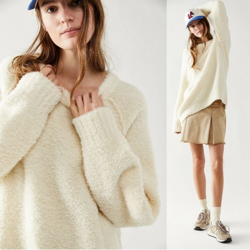 Free People Teddy Sweater Tunic Cream Ivory Oversized Cozy Wool Blend - Picture 9 of 9